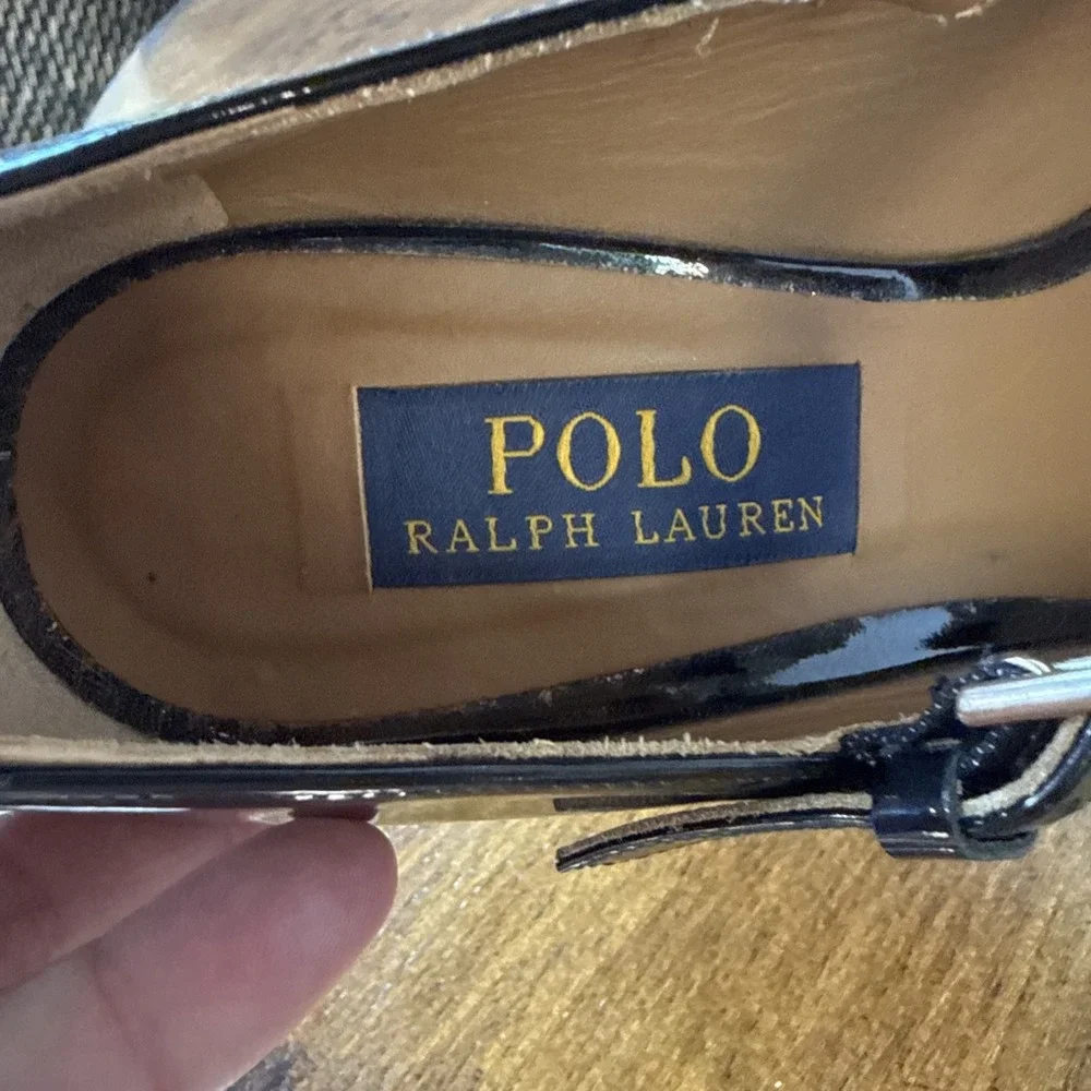 Polo Ralph Lauren Emerson Patent Leather Mary Jane Pumps Black Size 39 US 8.5